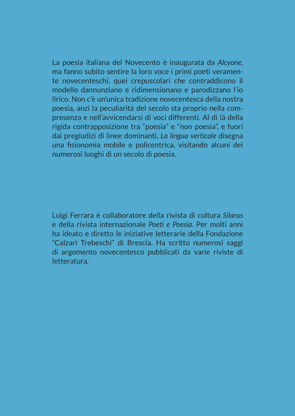 Dettaglio retro del libro La lingua verticale di Luigi Ferrara.